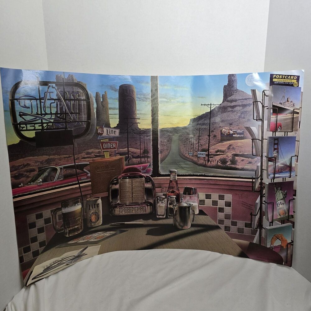 Vintage Miller Lite Beer Lite Diner College Poster 20 X 30” Man Cave 1987 Desert